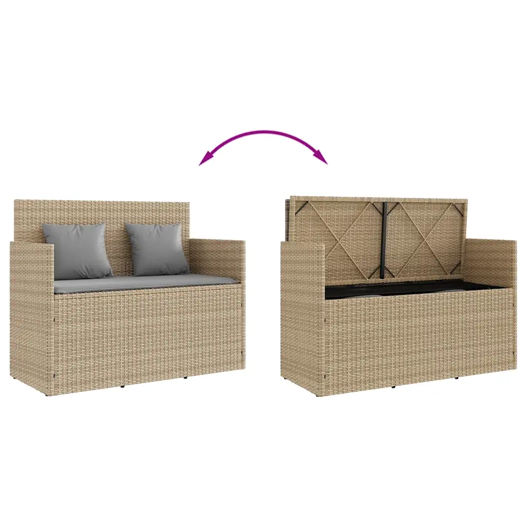 Panchina da Giardino | Panca da Giardino con Cuscini Beige in Polyrattan