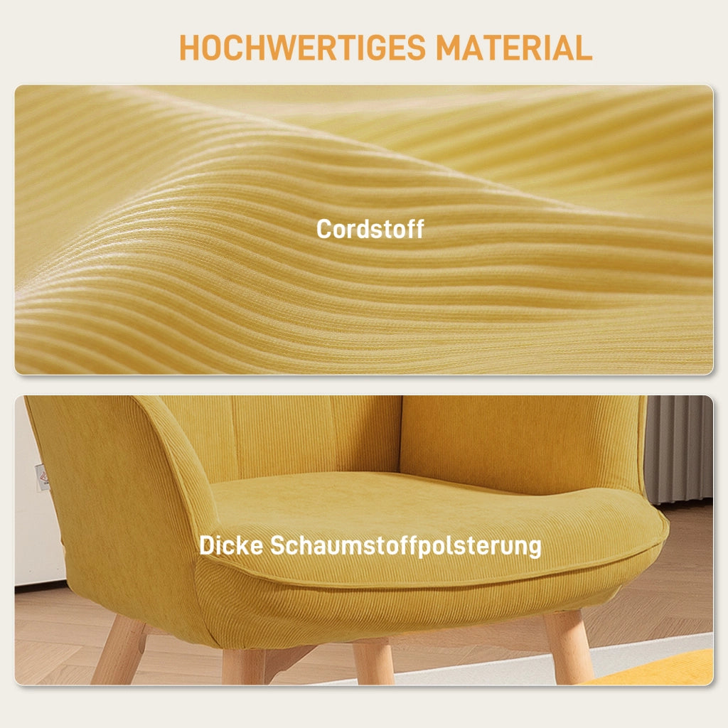 Poltrona relax con poggiapiedi ¨C Xylo ¨C tessuto effetto velluto a coste, gambe in legno, arancione