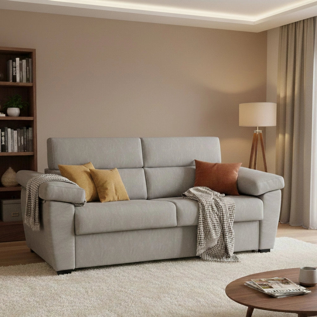 Pacecos, Divano Letto 3 Posti Sfoderabile Made in Italy, 225x95 cm Beige