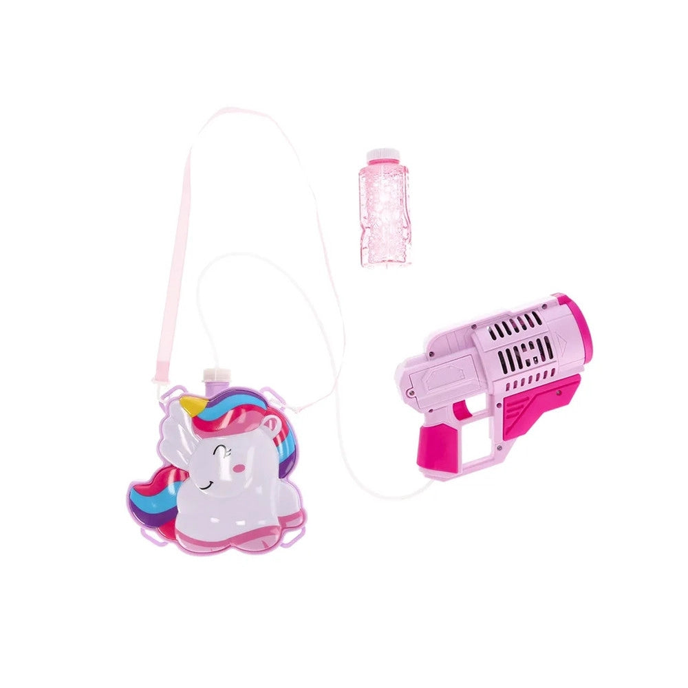 Trade Shop - Zainetto Con Pistola Sparabolle Sapone Bottiglia 150ml Unicorno Gioco Per Bambine 807663a -