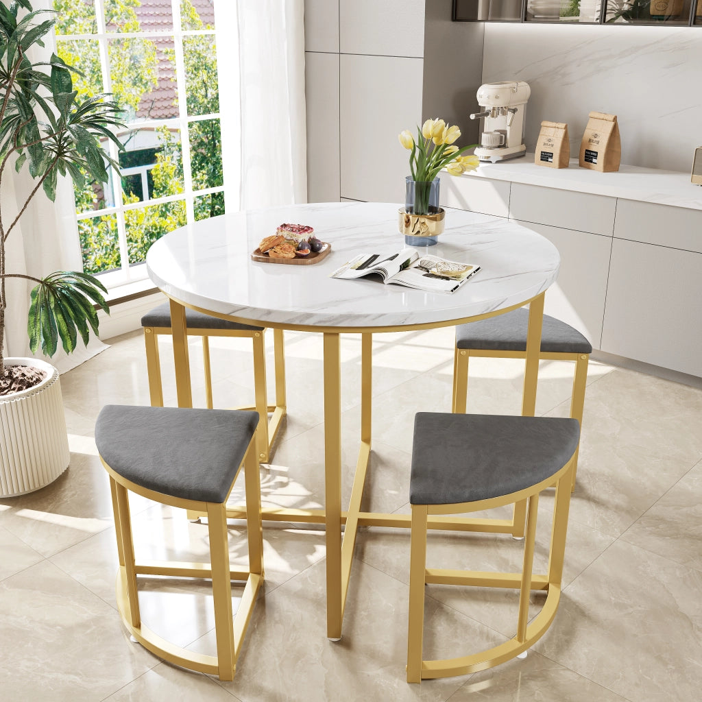 Set Tavolo da Pranzo con 4 Sedie in Velluto ¨C Xylo ¨C Piano MDF, Telaio Dorato, Grigio