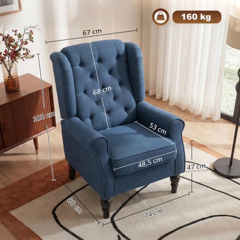 Poltrona ¨C Minimal ¨C Blu, Tessuto, 74x86x102 cm