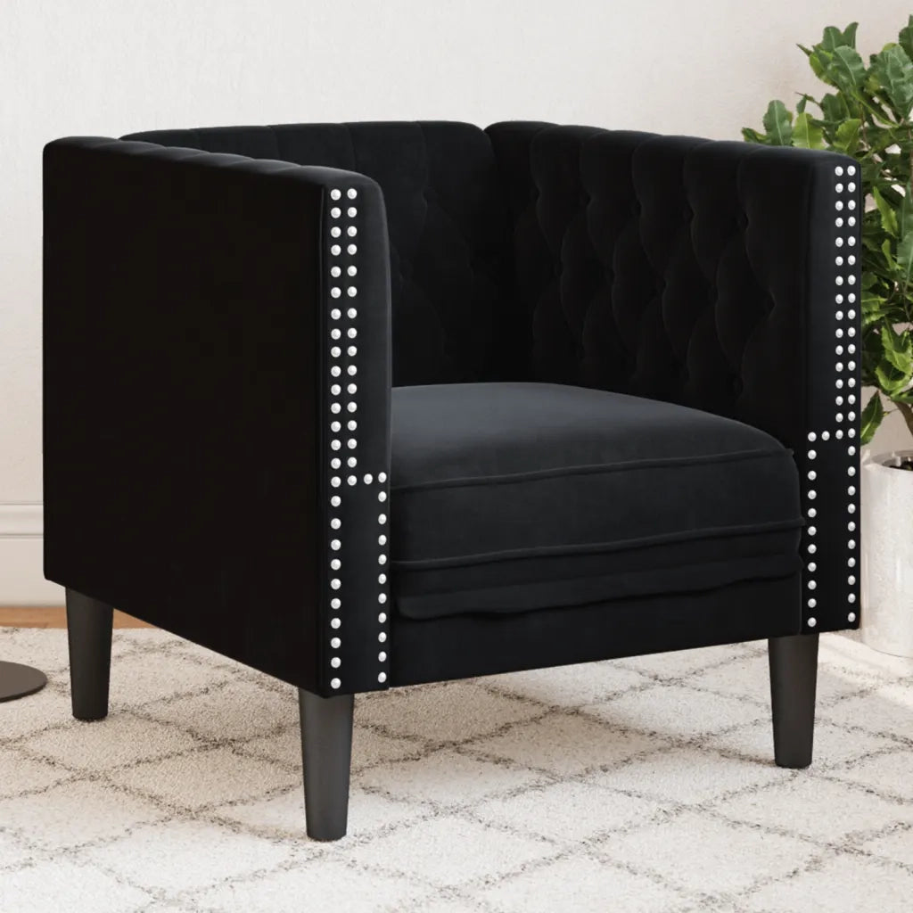 Poltrona Chesterfield Nera in Velluto 372678