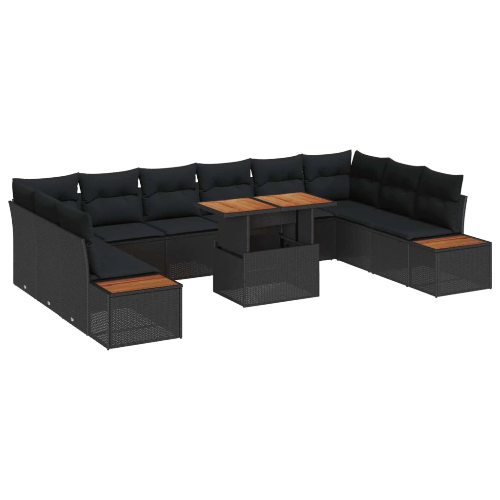 Set Divano da Giardino 11 pcs Nero Poly Rattan 3358842