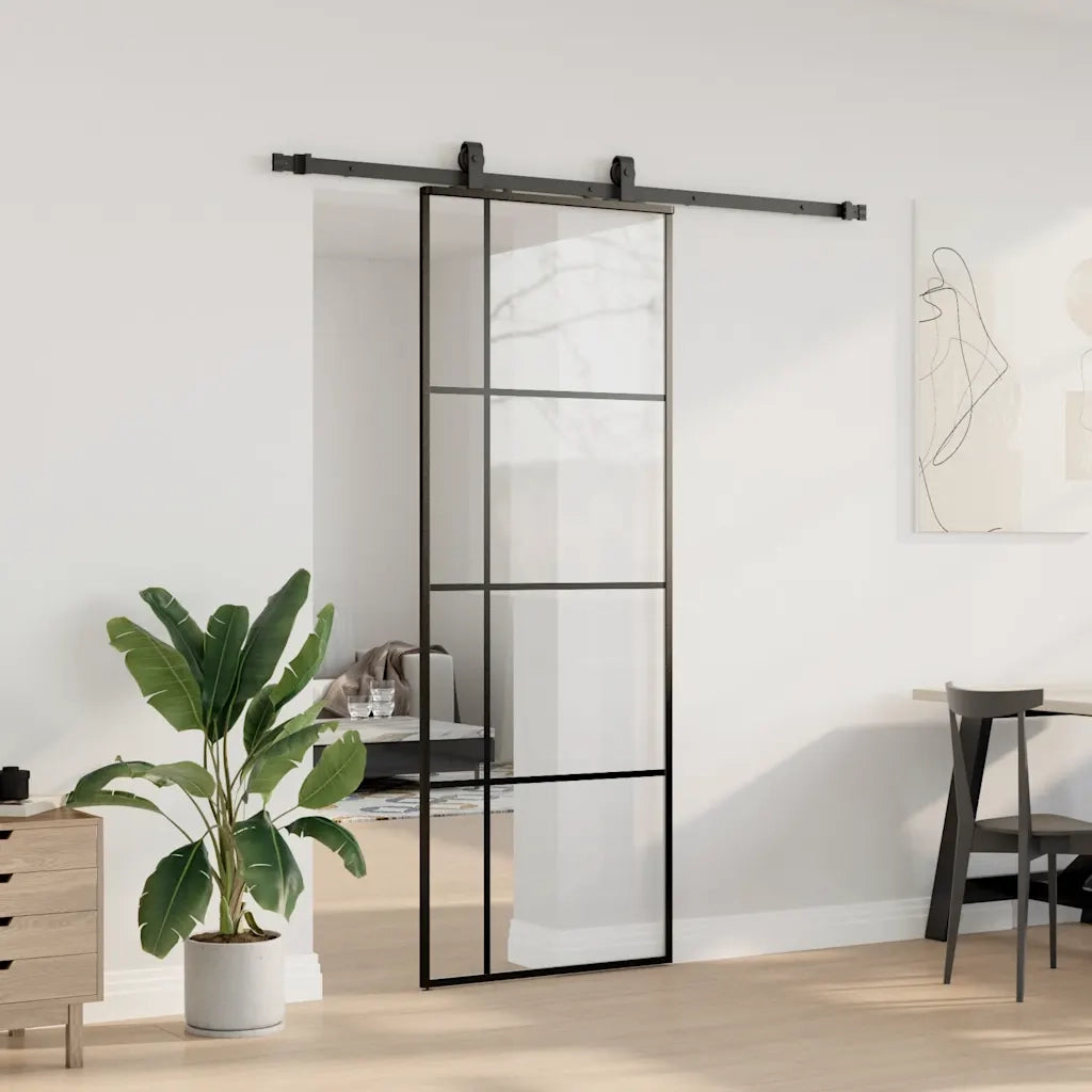 Porta Scorrevole con Ferramenta Nera 76x205 cm in Vetro ESG 3375808