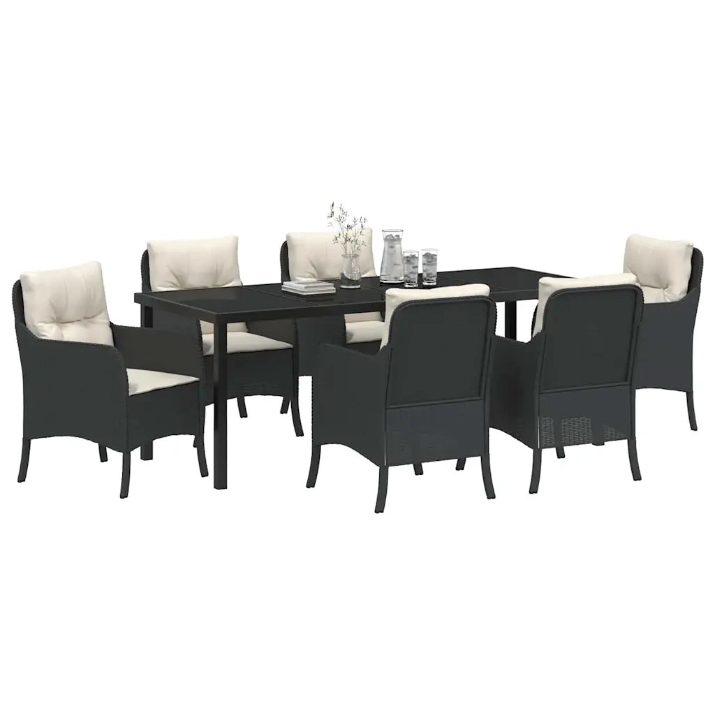 Set da Pranzo per Giardino con cuscino 7 pcs Nero polyrattan 3380146