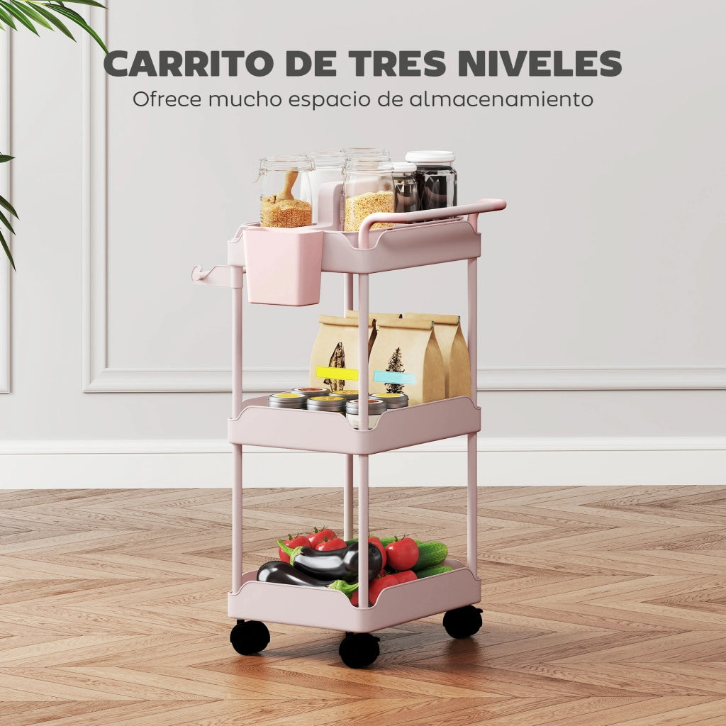 Carrello Portautensili da Cucina a 3 Livelli ¨C zephmum ¨C Rosa
