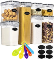 Set di contenitori per la cucina a chiusura ermetica, 7 pezzi, con coperchio, cucchiai, etichette e penna, contenitori a chiusura ermetica in plastica per la dispensa e l'archiviazione