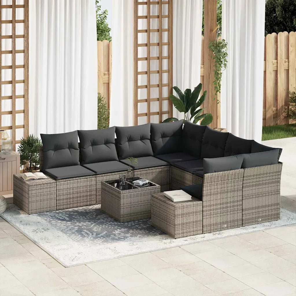 Set Divano da Giardino con cuscino 9 pcs Grigio polyrattan 3346999