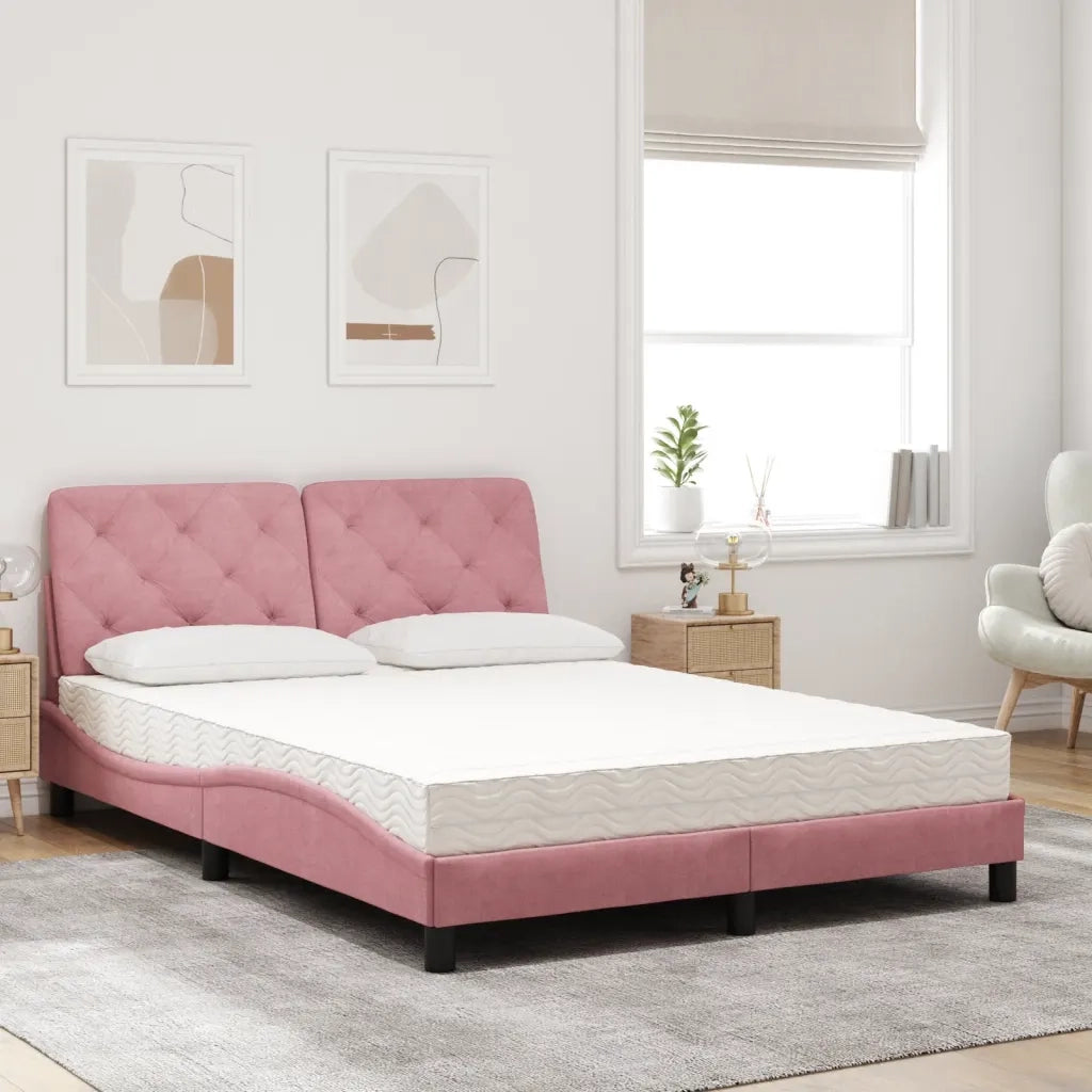 Letto con Materasso Rosa 140x190 cm in Velluto