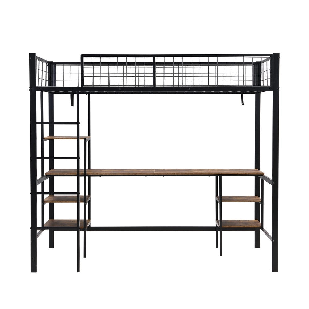 Letto a Castello con Scrivania e Scaffale ¨C Xylo ¨C Metallo e Legno, Nero, 90x200
