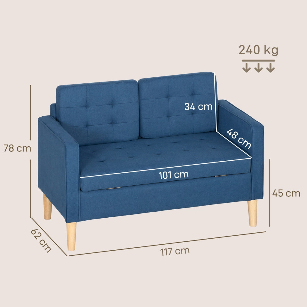 Divano 2 posti con contenitore e cuscini ¨C Minimal ¨C 117x62x78 cm blu