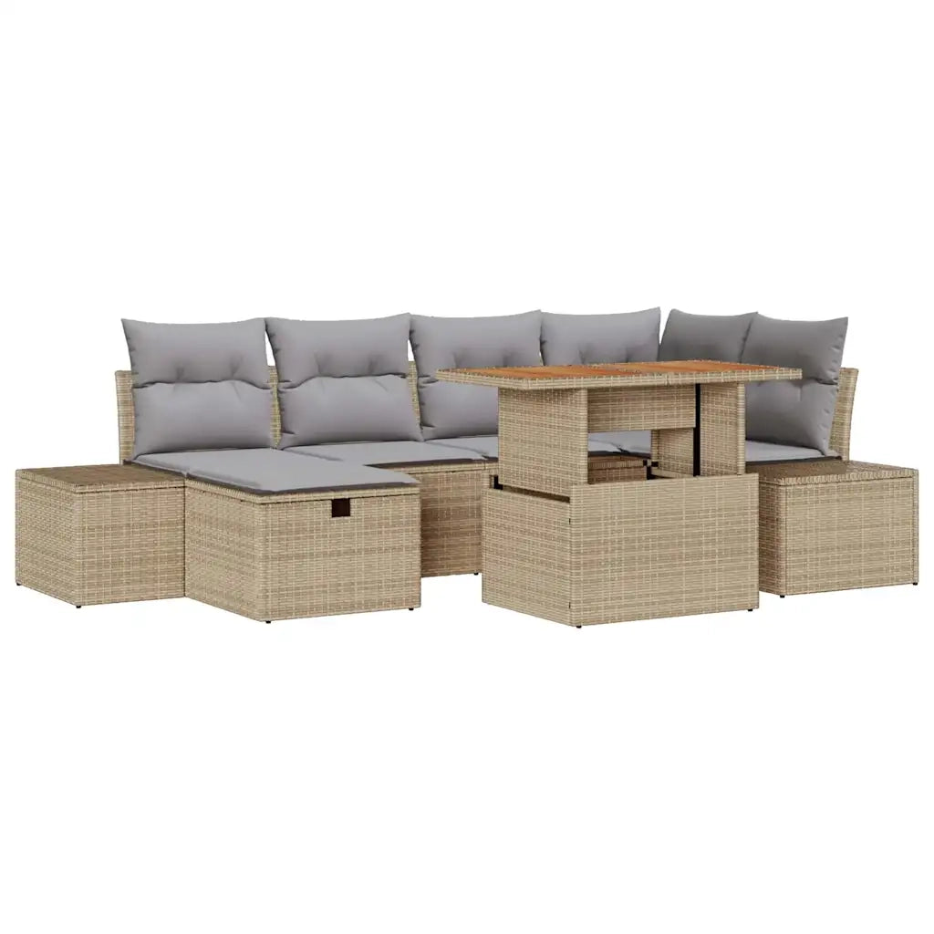 Set Divano da Giardino con cuscino 7 pcs Beige polyrattan