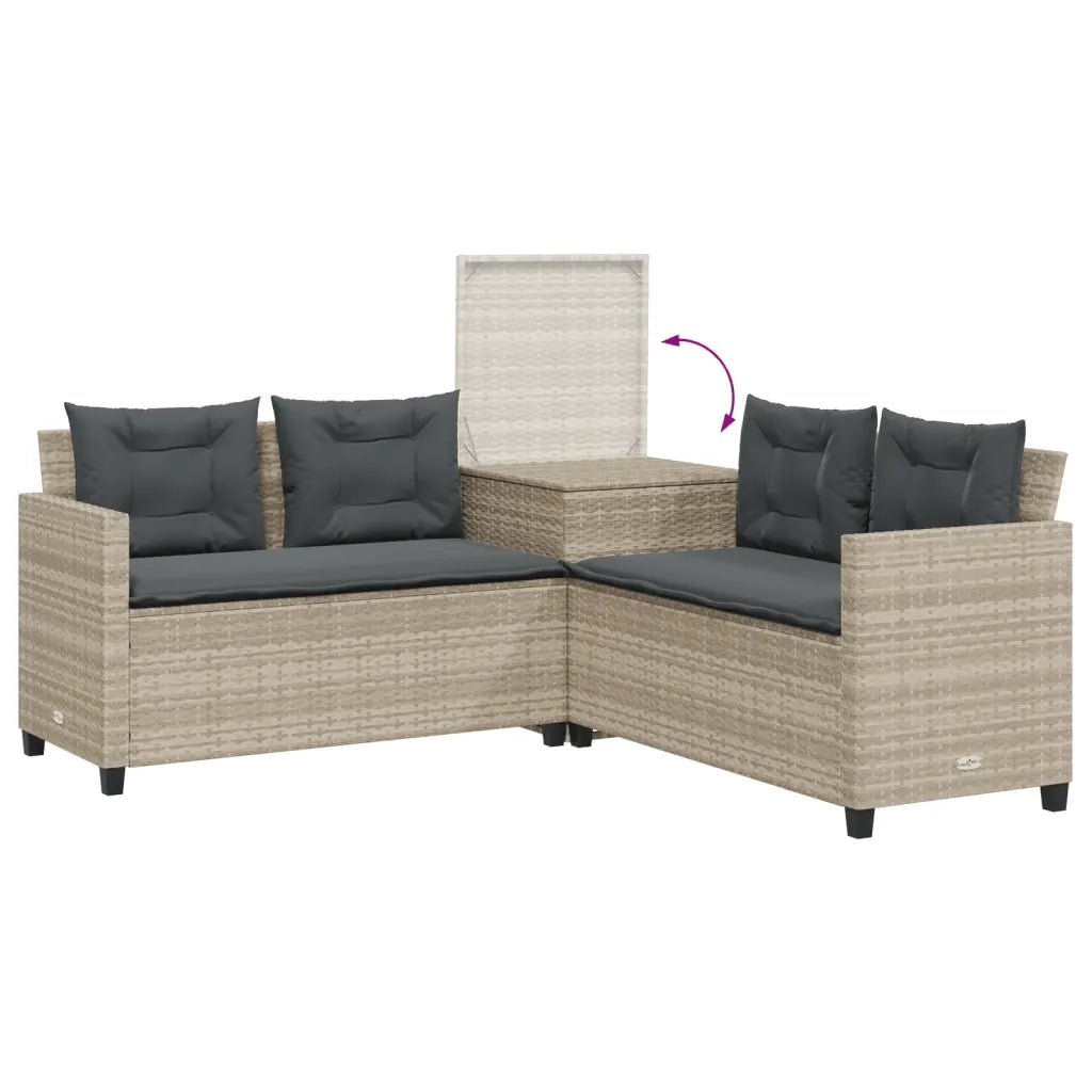 Divano Giardino Tavolo e Cuscini a L Grigio Chiaro Polyrattan 369032