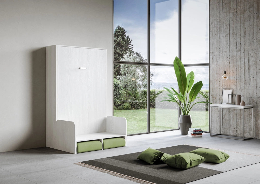 Letto Una Piazza E Mezzo A Scomparsa 120 Kentaro Con Divano Bianco Frassino e Verde