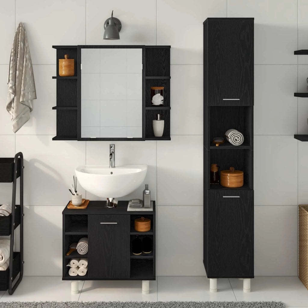 Set di mobili per il bagno 3 pcs Nero 30 x 30 x 179,5 cm 3333049