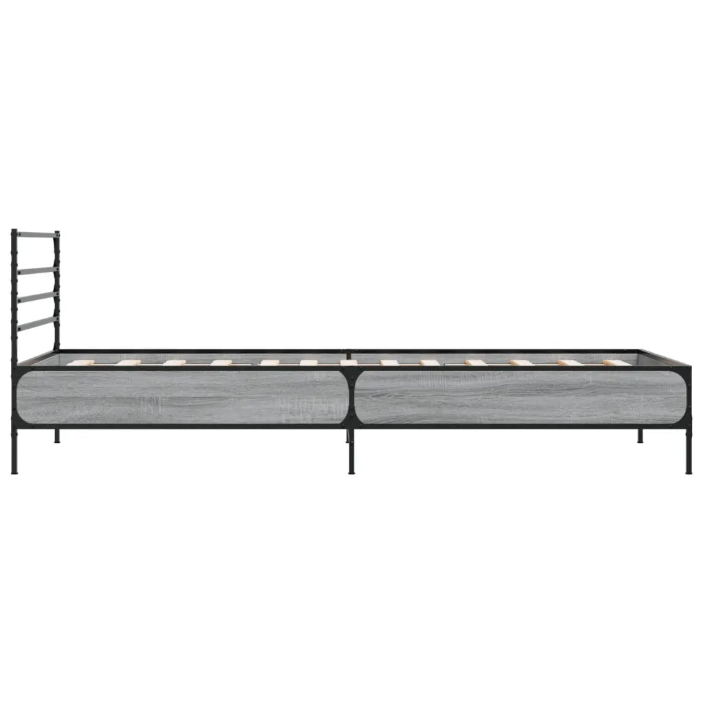 Letto singolo | Letto per adulti | Giroletto Grigio Sonoma 100x200 cm Legno Multistrato e Metallo