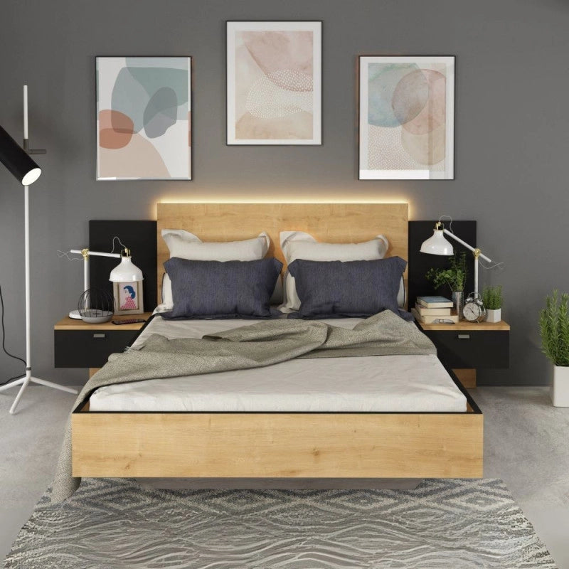 Struttura letto alla francese 1517 con comodini integrati colore rovere e nero