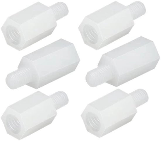Spaziatori nylon a forma di esagono - 10 pezzi - Bianco - Supporti di distanza - Duraturo e leggero - Adatto per l'elettronica