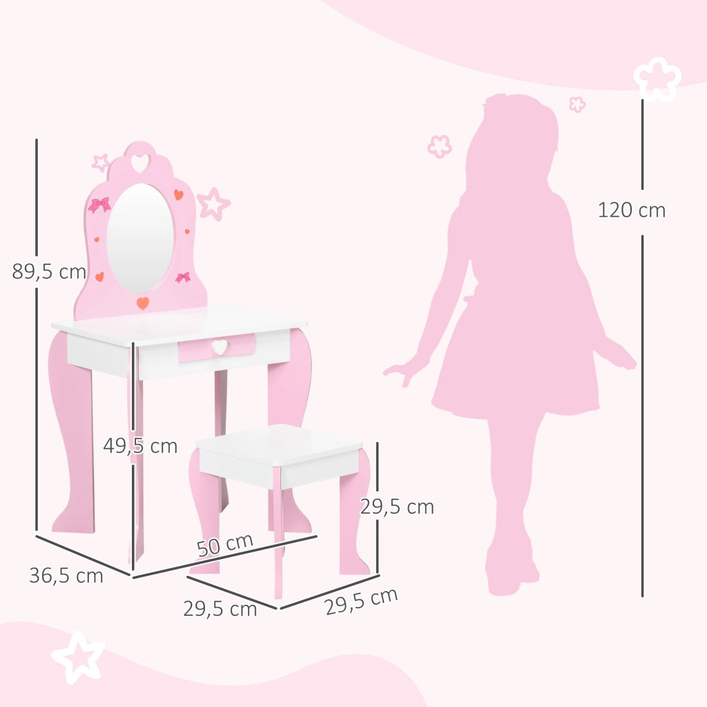 Centro di Bellezza per Bambini con Specchio e Sgabello ¨C Minimal ¨C Rosa 50x36,5x89,5cm