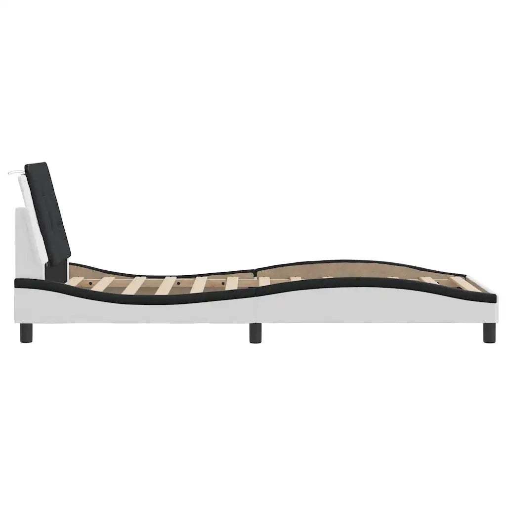 Letto singolo | Letto per adulti | Giroletto senza Materasso Zadar Nero e Bianco 100x200 cm in Similpelle
