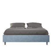BS COM Letto matrimoniale francese con rete imbottito 140x190 microfibra azzurro