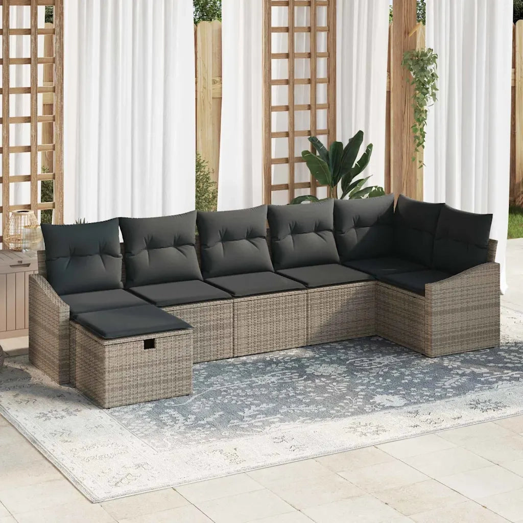 Set di divani con cuscino 7 pcs Grigio polyrattan 3359298