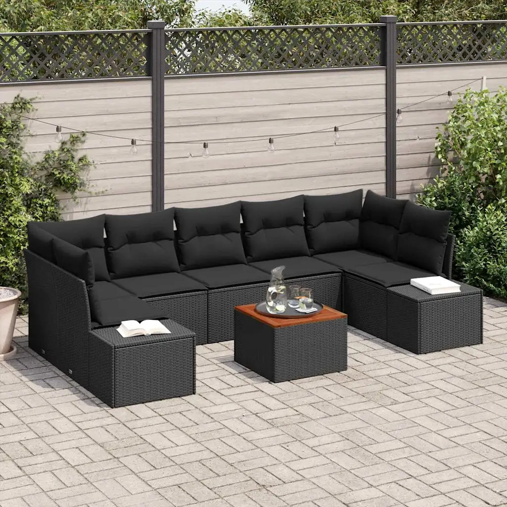 Set Divano da Giardino con archiviazione 8 pcs Nero polyrattan 3356595
