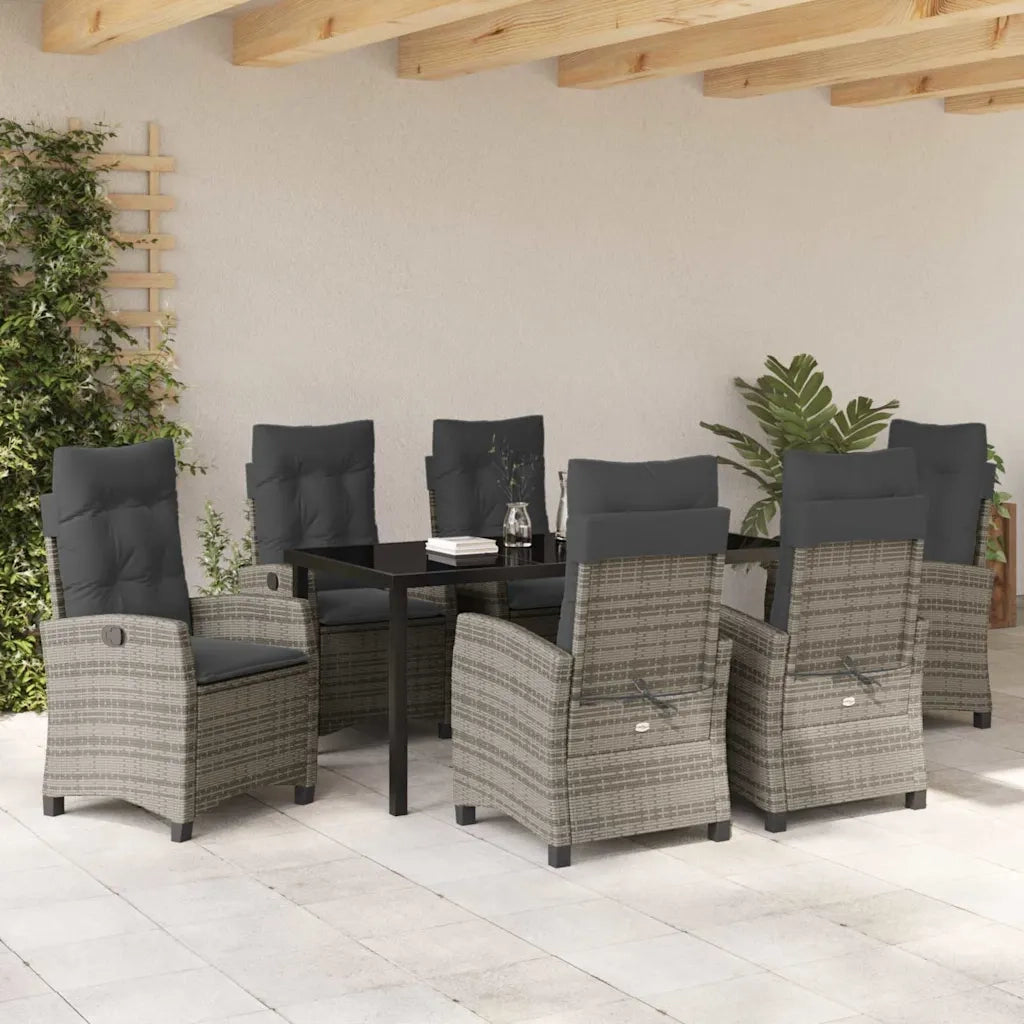 Set da Pranzo per Giardino con cuscino 7 pcs Grigio polyrattan