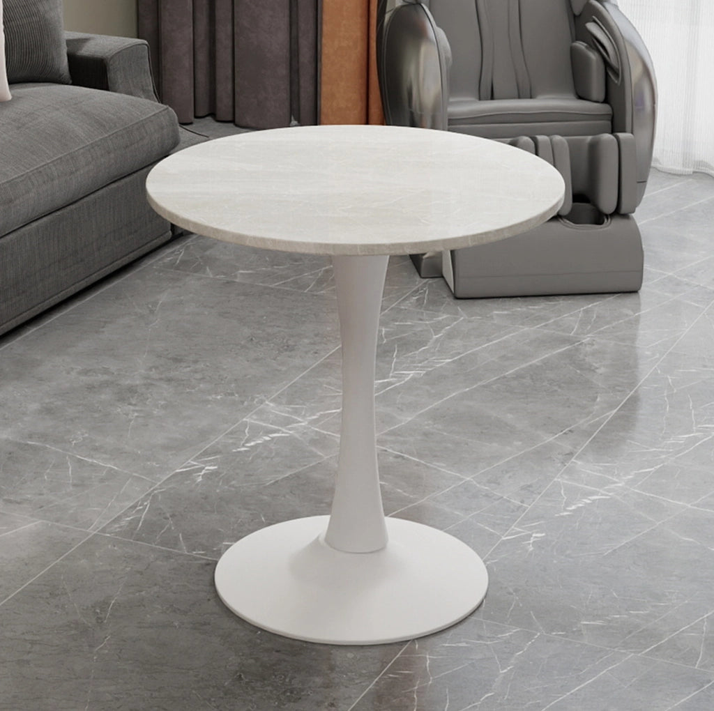 Tavolino rotondo moderno 77;5x77;5 cm in marmo artificiale bianco