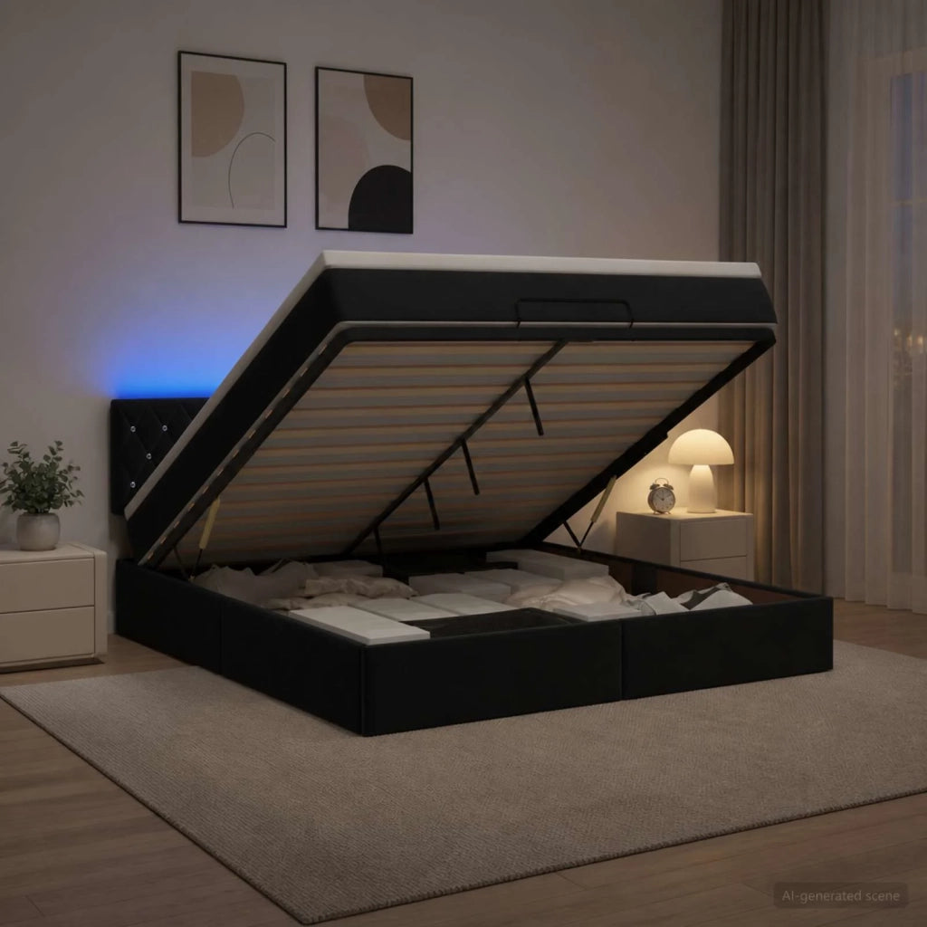 Letto Ottomano con Materasso e LED Nero 180 x 200 cm Velluto 3457085
