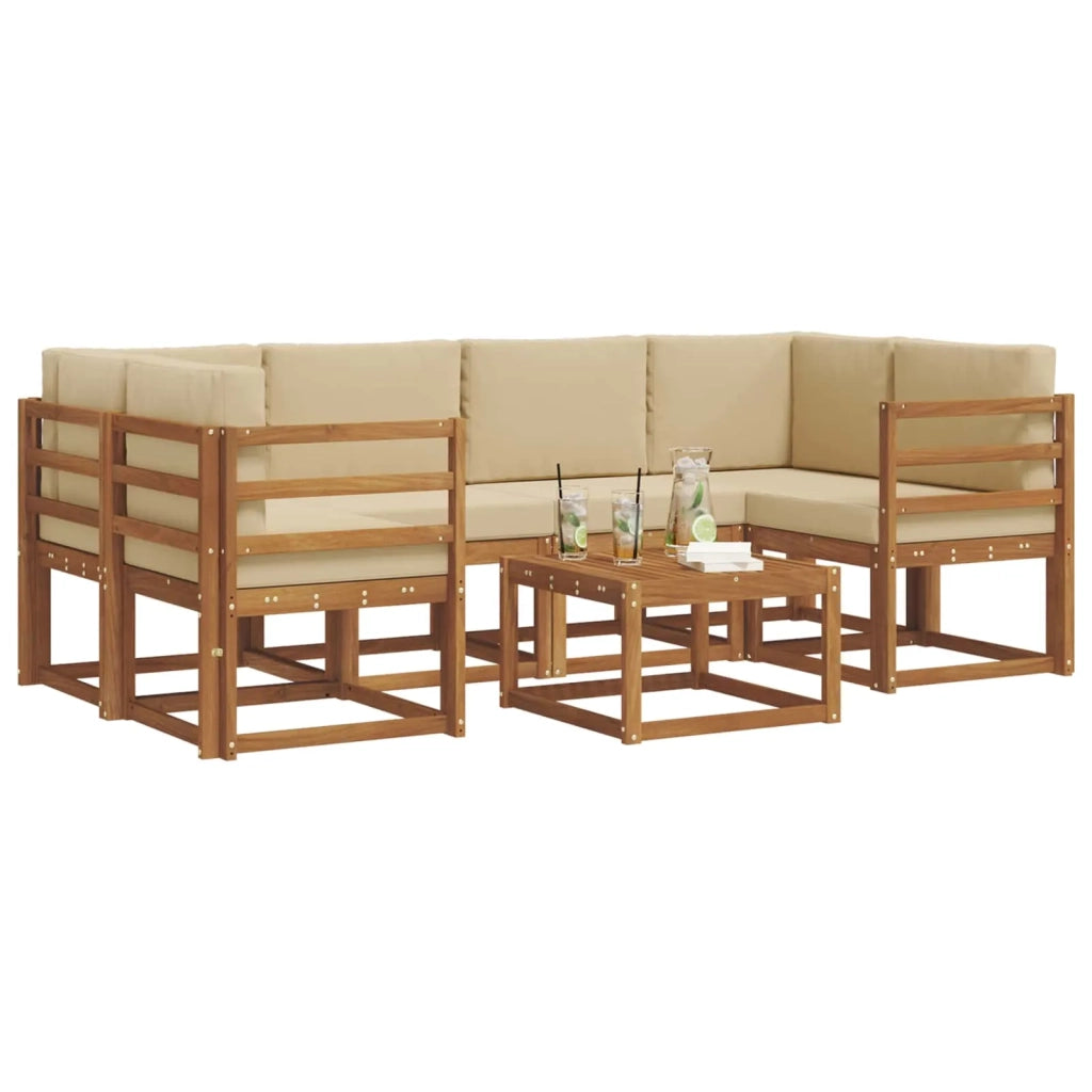 Set di divani da esterno con cuscino 7 pcs Naturale e Beige 3366066