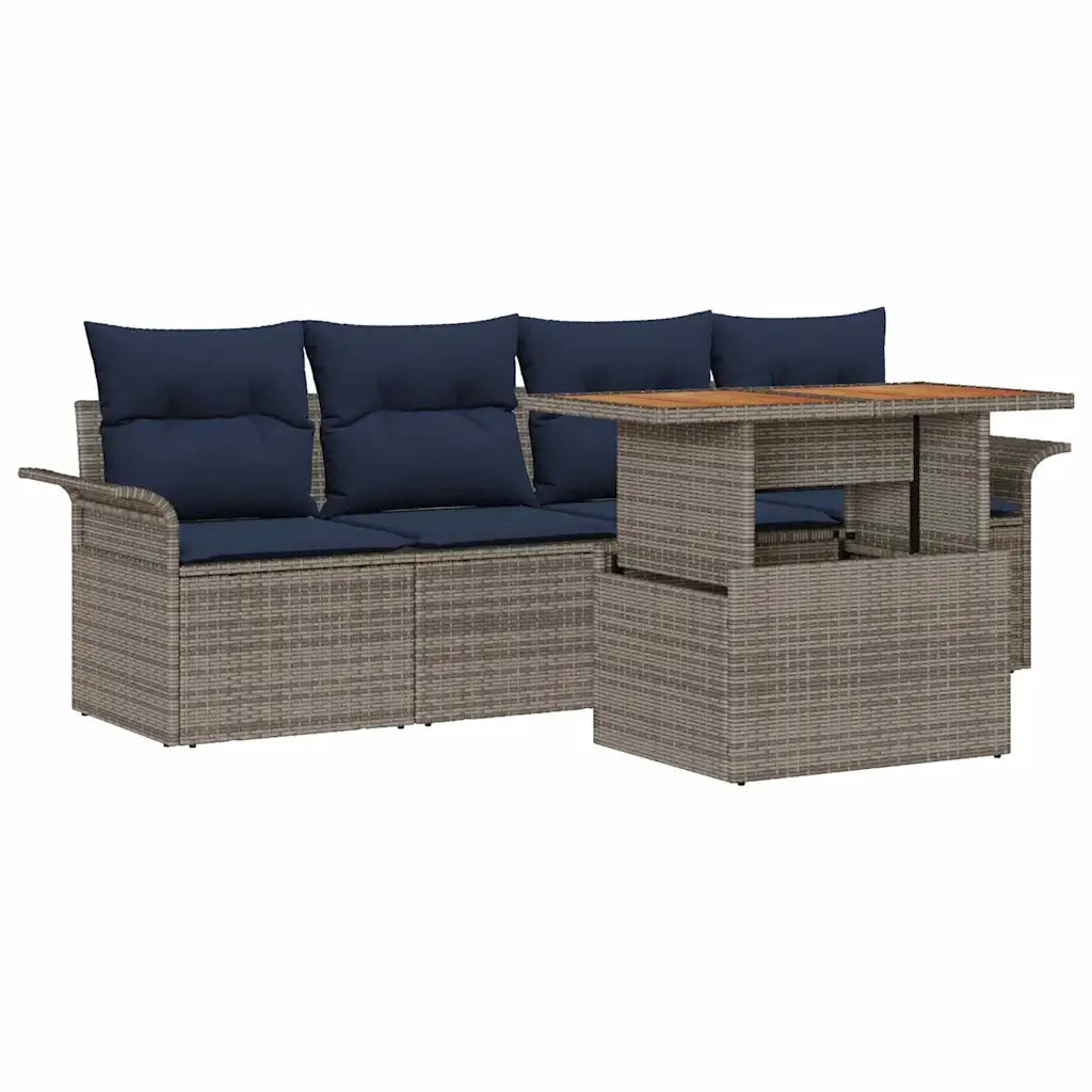 Set Divano da Giardino con cuscino 5 pcs grigio e blu navy 3349268