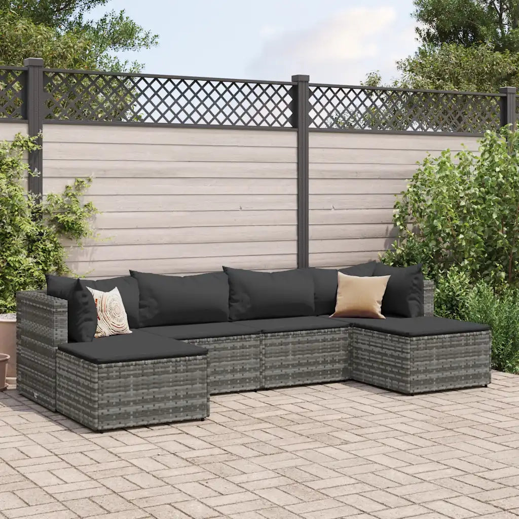 Set Divani da Giardino 6 pz con Cuscini in Polyrattan Grigio 3308242
