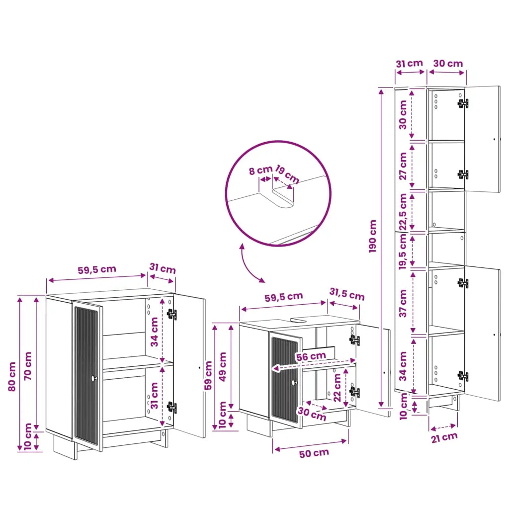 Set di armadietti da bagno in 3 pezzi EDE Legno antico 3417421