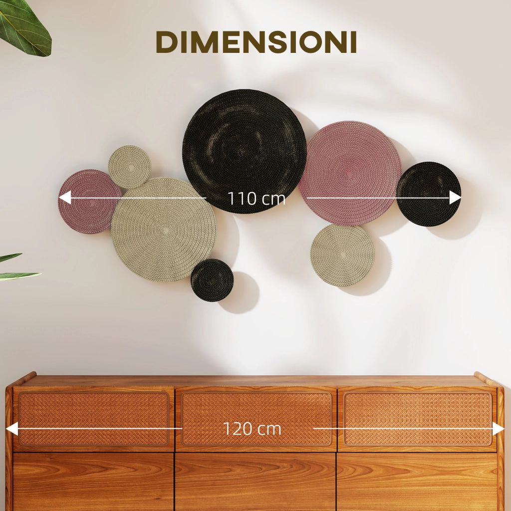 Quadro 3D a 8 Dischi in Metallo ¨C Minimal ¨C Bronzo, Arancione, Giallo, 110x7x58 cm
