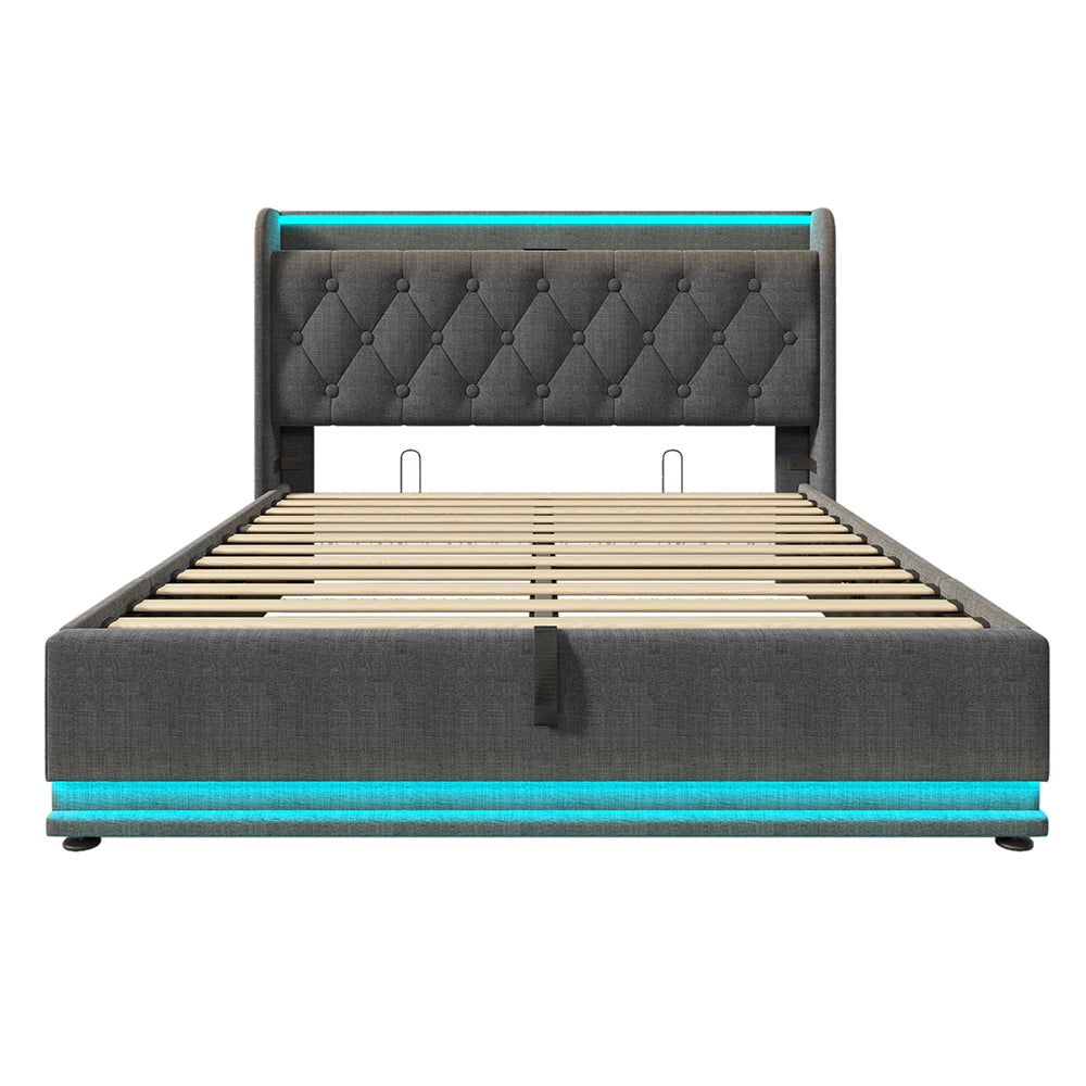 Letto a cassone per adulti - Xylo - 160x200 cm - Grigio lino - USB-C, controllo app