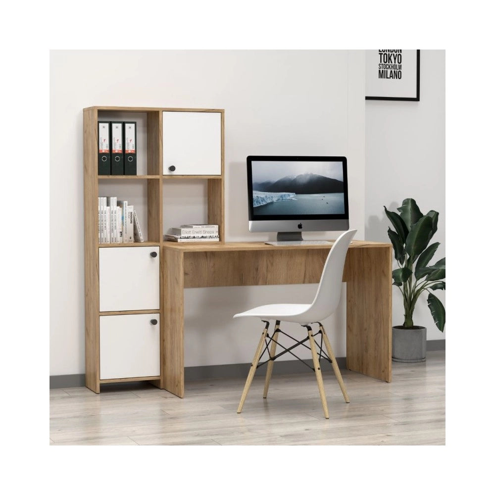 Scrivania con Libreria Halk 156 colore rovere bianco