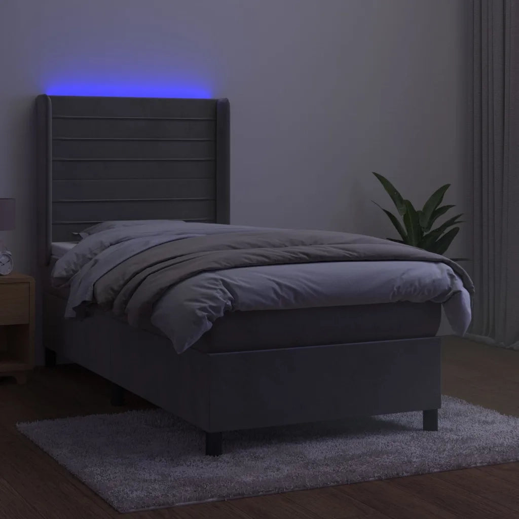 Letto a Molle Materasso e LED Grigio Chiaro 100x200 cm Velluto 3139607