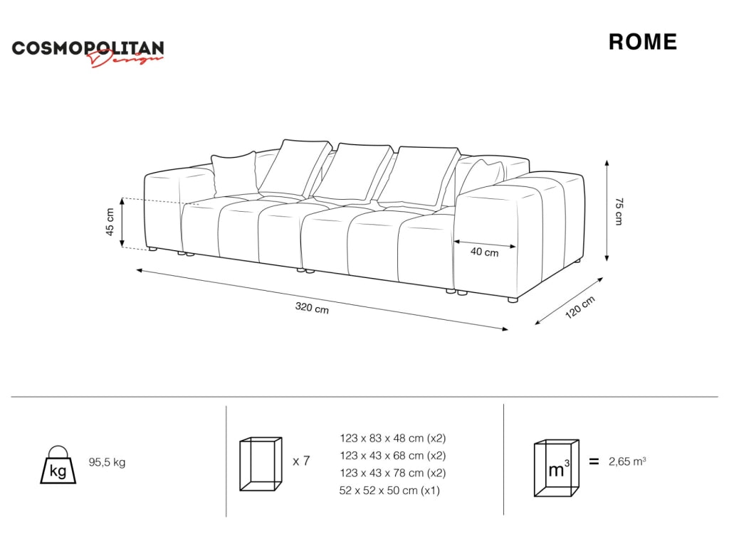 Cosmopolitan Design - Divano modulare "Rome" 3 posti in velluto rosa 