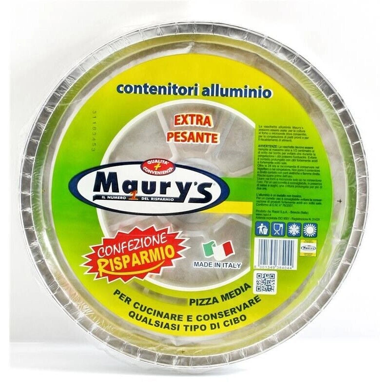 MAURY'S CONTENITORE PER ALIMENTI  IN ALLUMINIO PIZZA MEDIA 4PZ EXTRA PESANTE