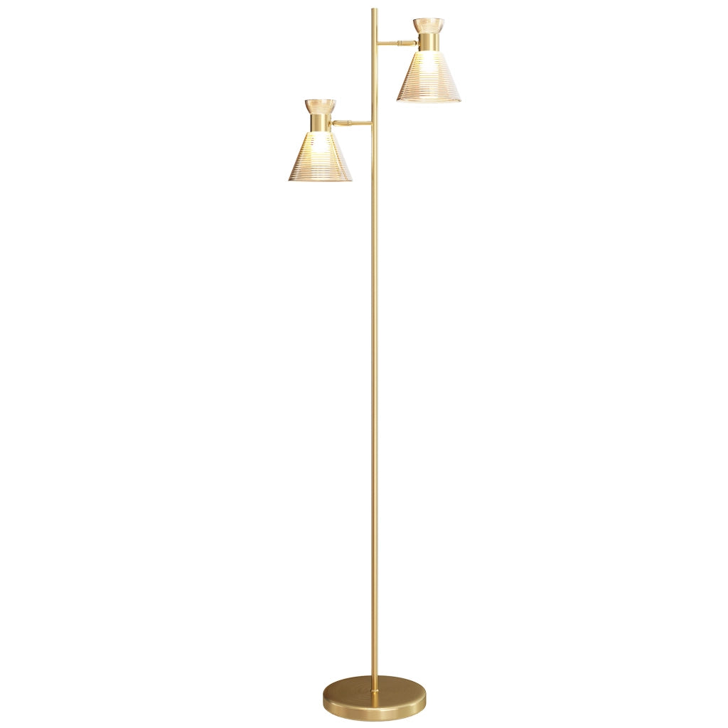 Lampada da Terra Moderna con 2 Luci e Teste Regolabili. Interruttore a Pedale. Oro