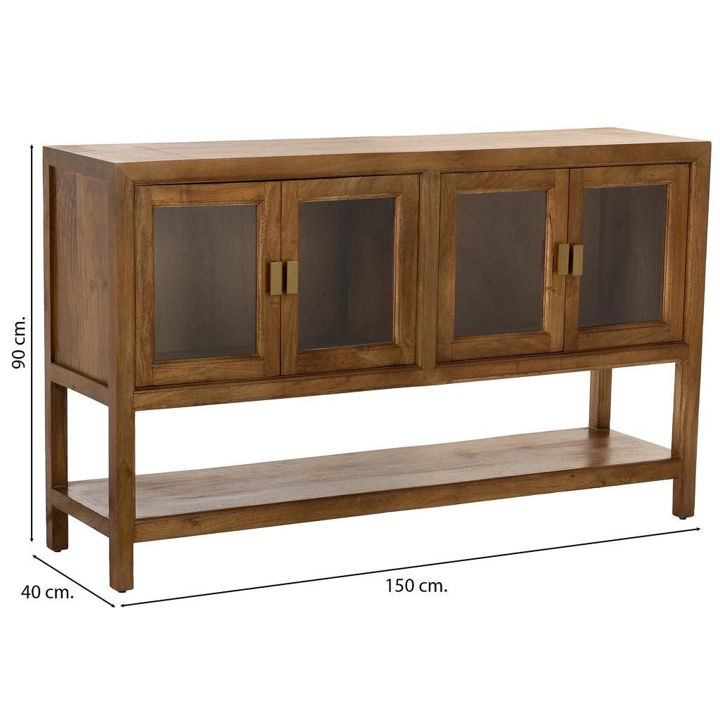 Credenza in legno marrone con 4 ante, 150x40x90h cm