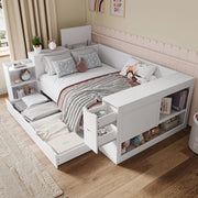 Letto-Xylo-140x200 cm-con cassetti, scrivania, comodini, bianco