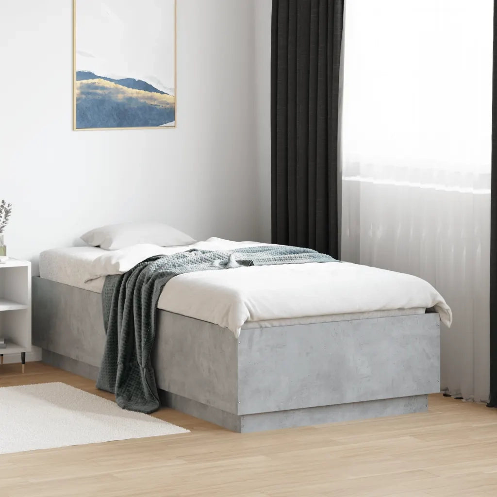 Letto singolo | Letto per adulti | Giroletto Grigio Cemento 90x190 cm in Legno Multistrato