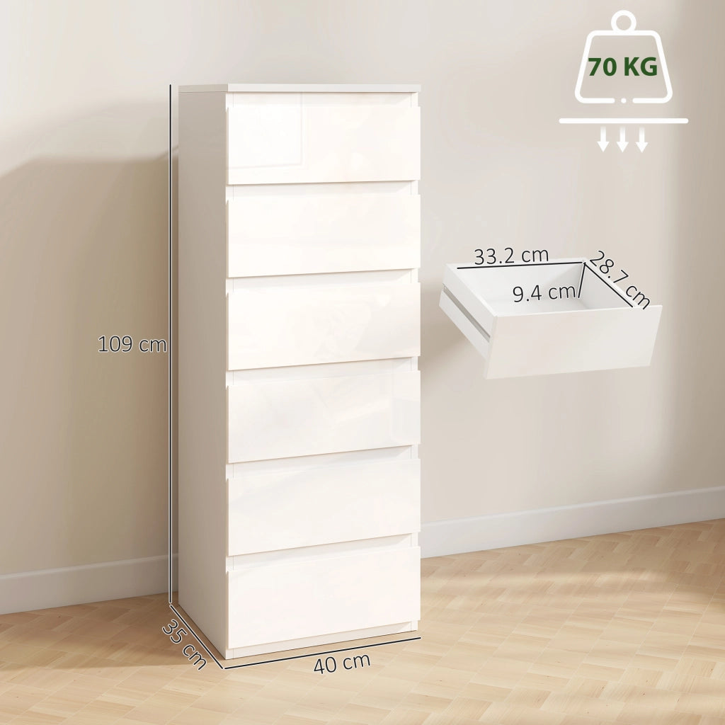 Comodino 6 Cassetti ¨C Minimal ¨C Bianco Lucido