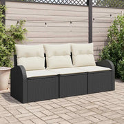 Set Divano da Giardino con cuscino 3 pcs Nero Poly Rattan 3345897