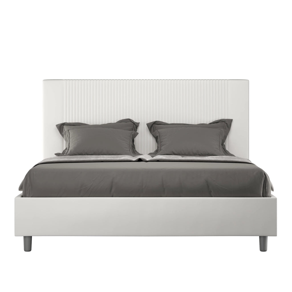 BS COM Letto matrimoniale con rete imbottito 160x200 similpelle bianco