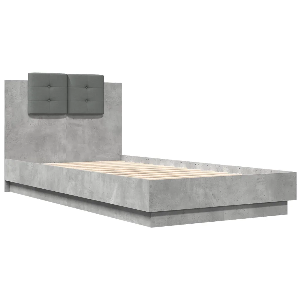 Giroletto con Testiera e LED Grigio Cemento 75x190 cm 3210069