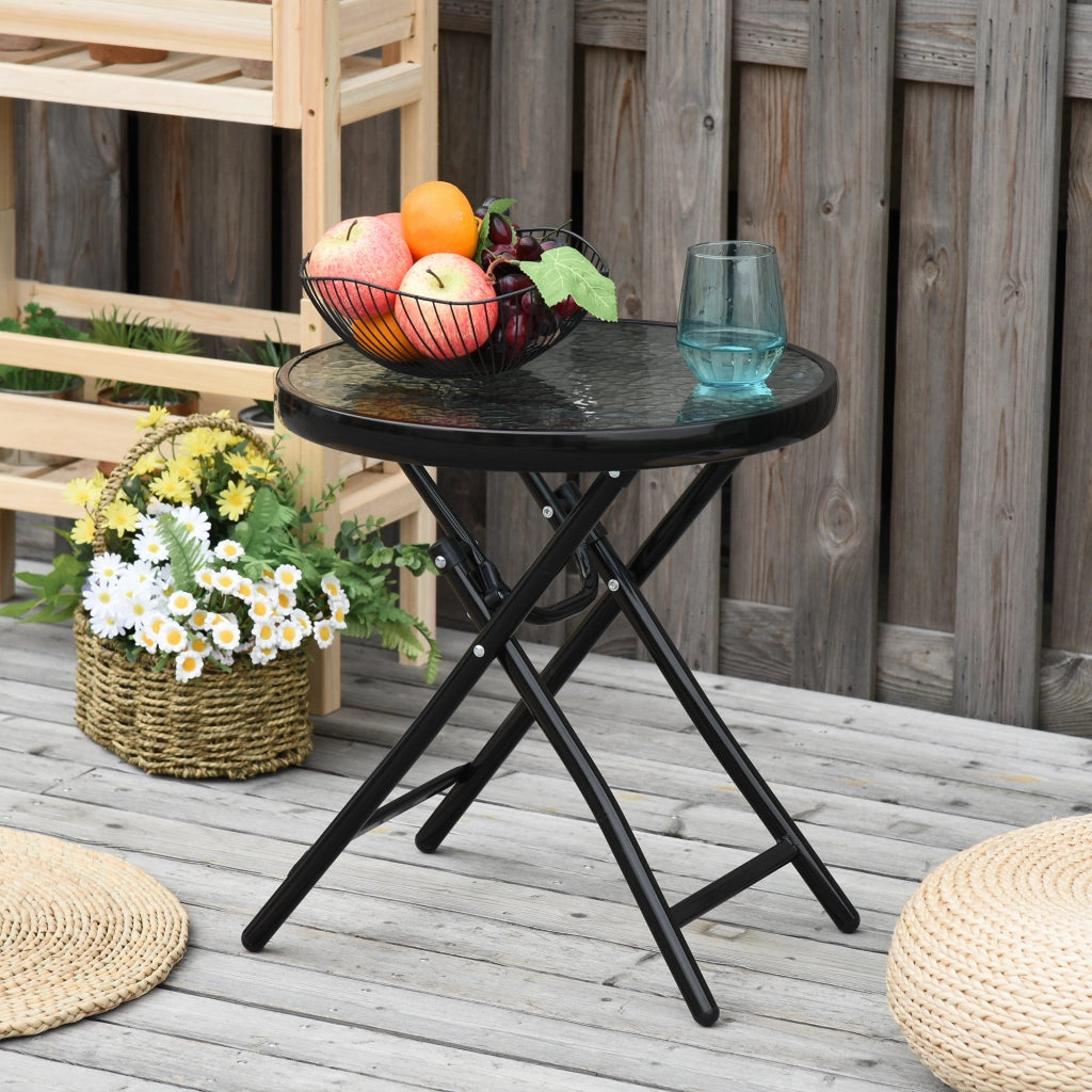 EasyComfort Tavolo da Giardino Pieghevole in Metallo e Ripiano in Vetro Φ45x50cm